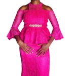 (Medium/Large) West African Nigerian Style Women Pink Lace Blouse & Pin Skirt Outfit - Image 4
