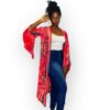 (Large) Tye Dye Style Pink Women Long Duster/ Cardigan/ Kimono w/ Bell Sleeves