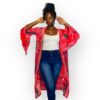 (Large) Tye Dye Style Pink Women Long Duster/ Cardigan/ Kimono w/ Bell Sleeves - Image 2