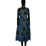 (L/XL) Blue & Green Ankara/African Print Women Cocktail Flare Out Midi Dress