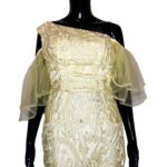 (M/S)African Nigerian Lace Women Form Fitting Long Yellow Formal Gown/Dress - Image 3