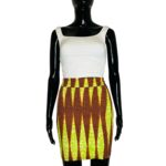 (Medium) Orange & Lime Green African Print Women Short Skirt - Image 2