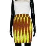 (Medium) Orange & Lime Green African Print Women Short Skirt - Image 3