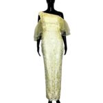 (M/S)African Nigerian Lace Women Form Fitting Long Yellow Formal Gown/Dress