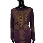 (L/XL) African Gold Embroidered Women Long Fitted Brown Stretchy Dress - Image 2