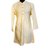 (Large) Light Yellow Men Long Middle Eastern Style Kurta Top/ Shirt