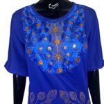 (Large) African Royal Blue Kaftan Fully Embroidered Fitted Long Dress - Image 2