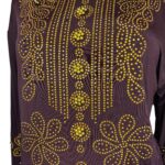 (L/XL) African Gold Embroidered Women Long Fitted Brown Stretchy Dress - Image 4
