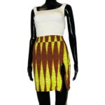 (Medium) Orange & Lime Green African Print Women Short Skirt