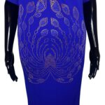 (Large) African Royal Blue Kaftan Fully Embroidered Fitted Long Dress - Image 3