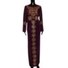 (L/XL) African Gold Embroidered Women Long Fitted Brown Stretchy Dress