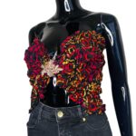 (L/XL) Ankara/ African Print Shirred Women Halter Top Red Blouse/ Top