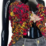 (L/XL) Ankara/ African Print Shirred Women Halter Top Red Blouse/ Top - Image 3