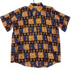 (3XL/4XL)Burnt Orange & Blue Squares African Print Collar Shirt