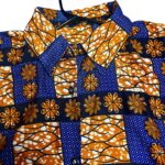 (3XL/4XL)Burnt Orange & Blue Squares African Print Collar Shirt - Image 2
