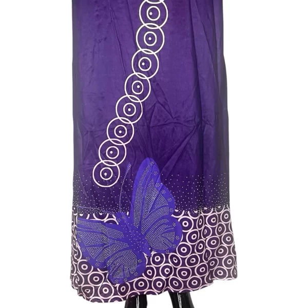 (Large) African Purple Embroidered Pearls & Rhinestones Fitted Butterfly Long Dress - Image 6