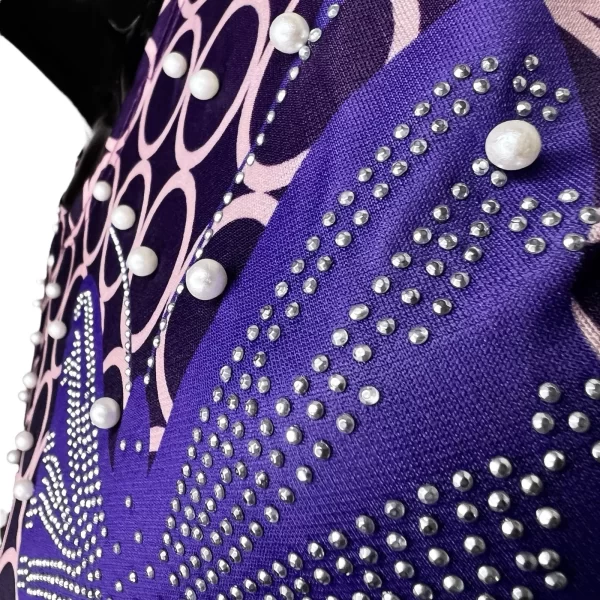 (Large) African Purple Embroidered Pearls & Rhinestones Fitted Butterfly Long Dress - Image 5