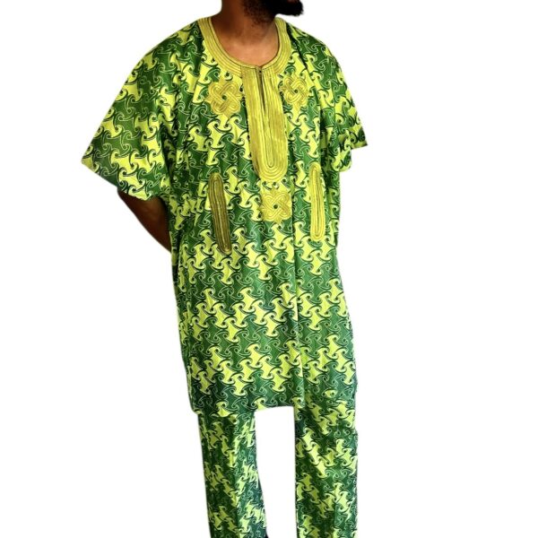 (2XL) African Nigerian Print Men Agbada Two Piece Kaftan/ Shirt & Pants - Image 2