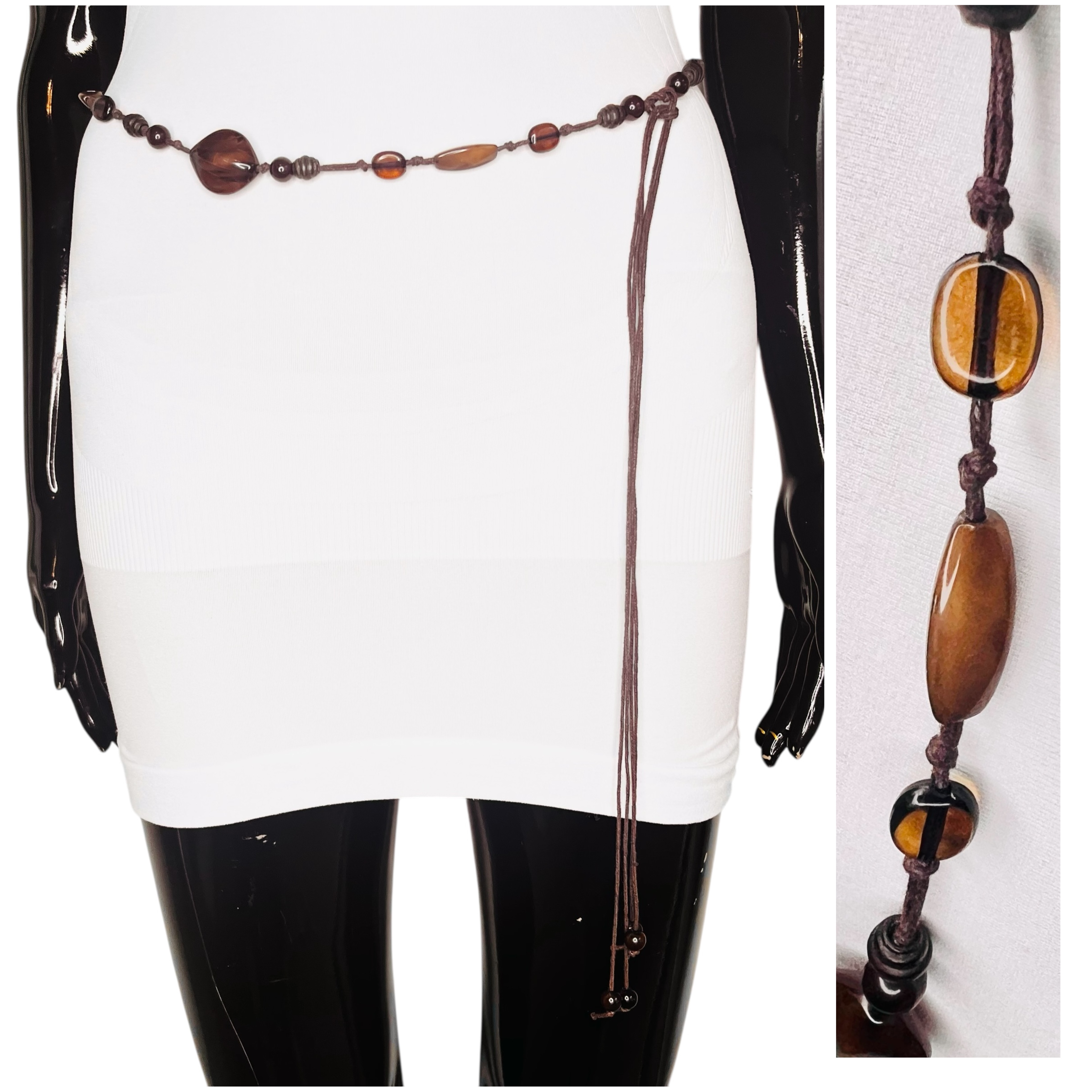 Vintage Brown Women Marble Rocks Waist Bead