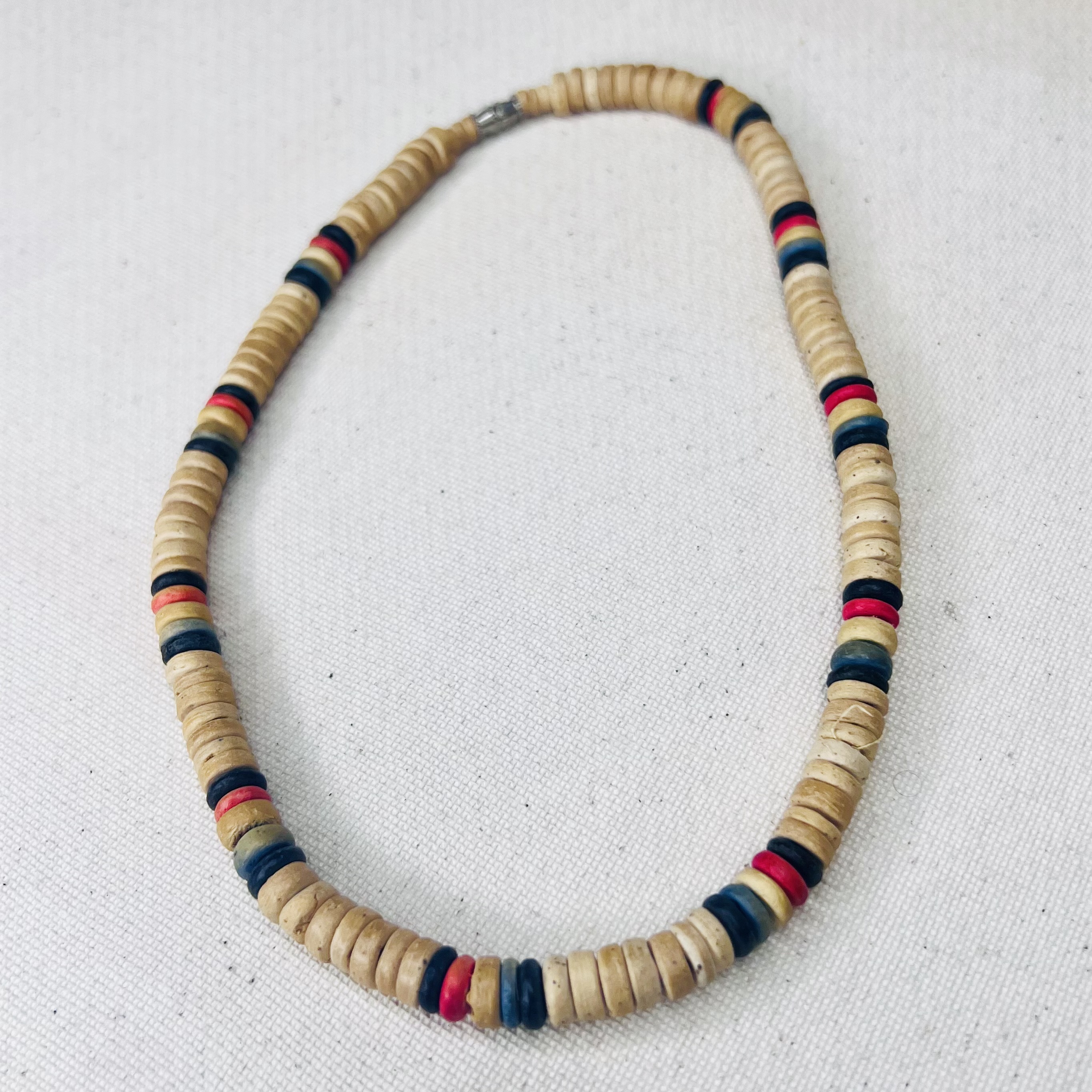Beige Bead Necklace w/ Pan African or Jamaican Beading Detail