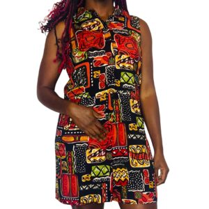 (2XL) Multi Colored 90s Vintage Women Collar Romper Shorts