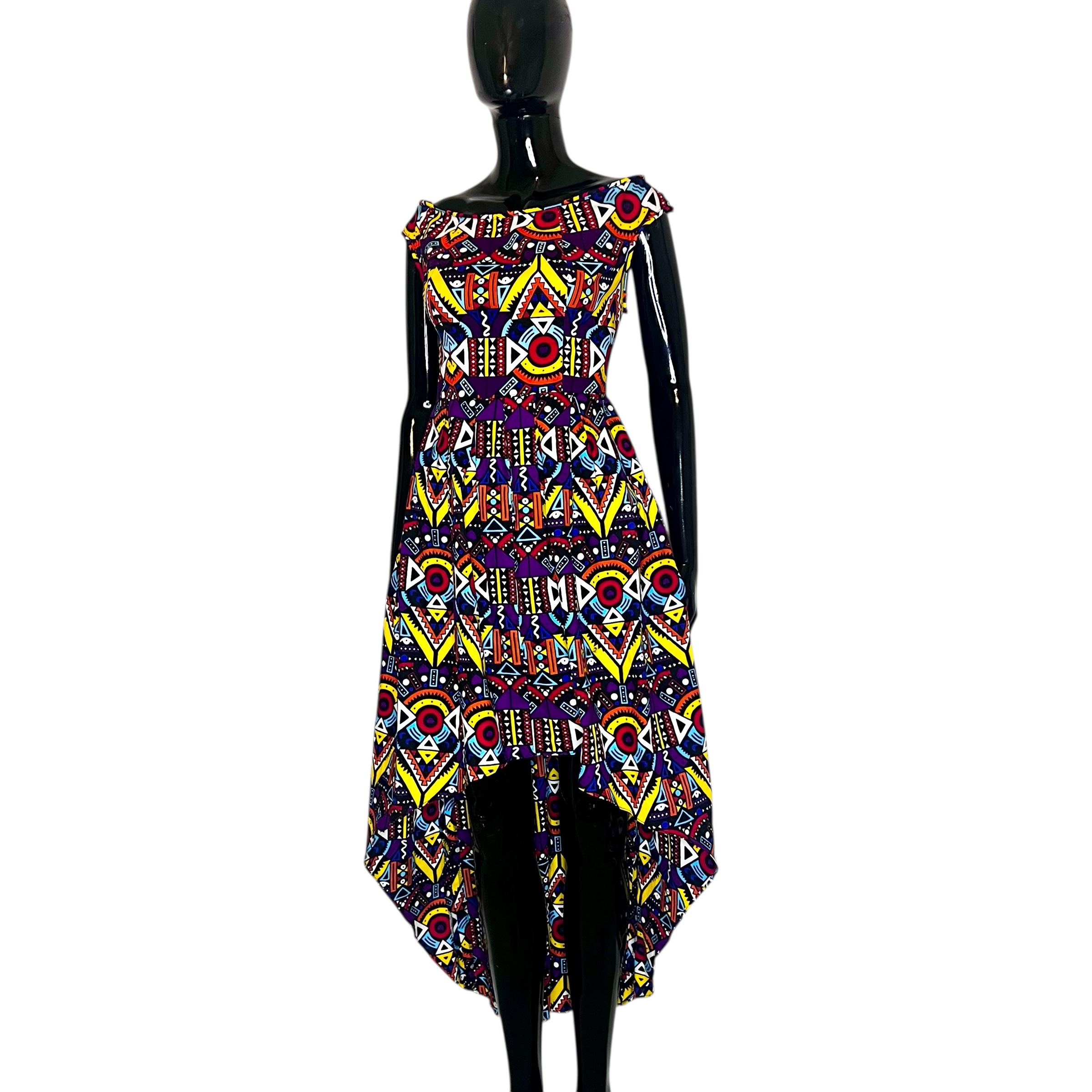(S/M) African Print Multicolor Women Asymmetrical Long Flowing Dress