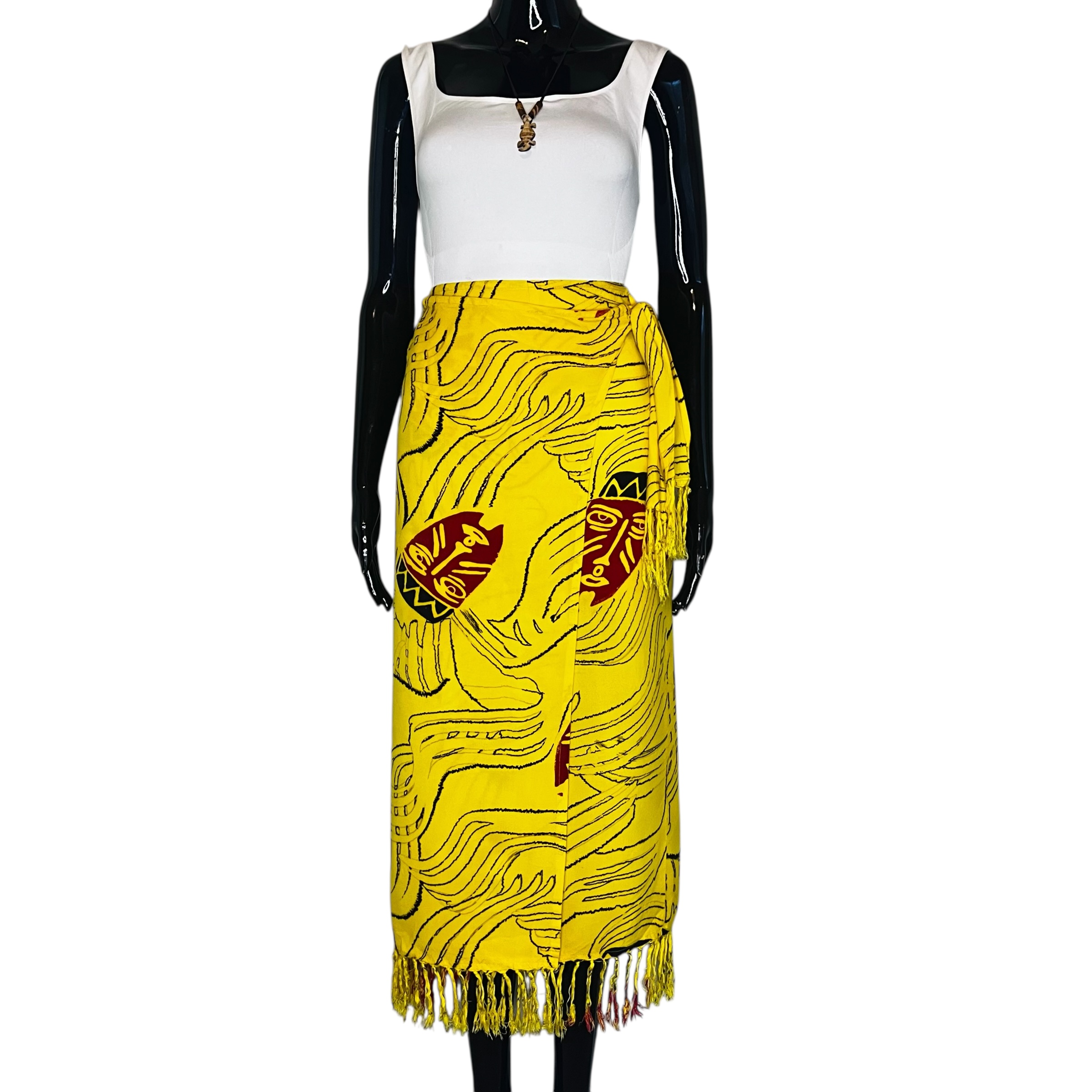 (2XL) Yellow Tribal Style Women Long Wrapper/Skirt