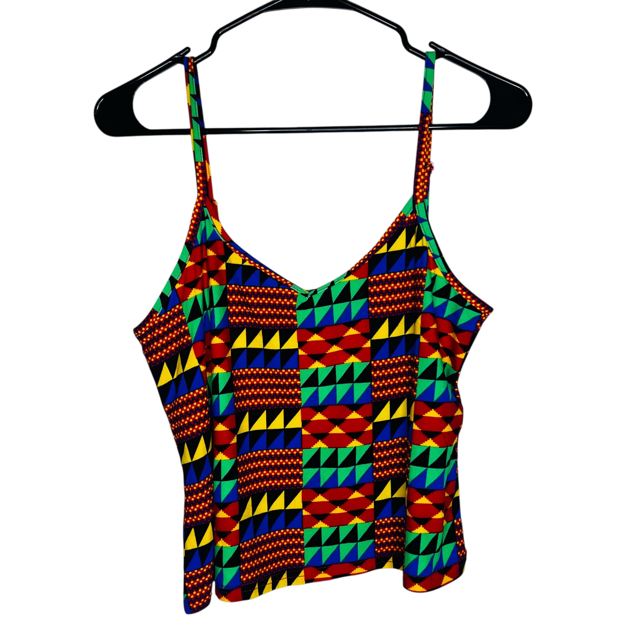 (S/M) Ghana Print Women Multicolor Stretchy Tank Top
