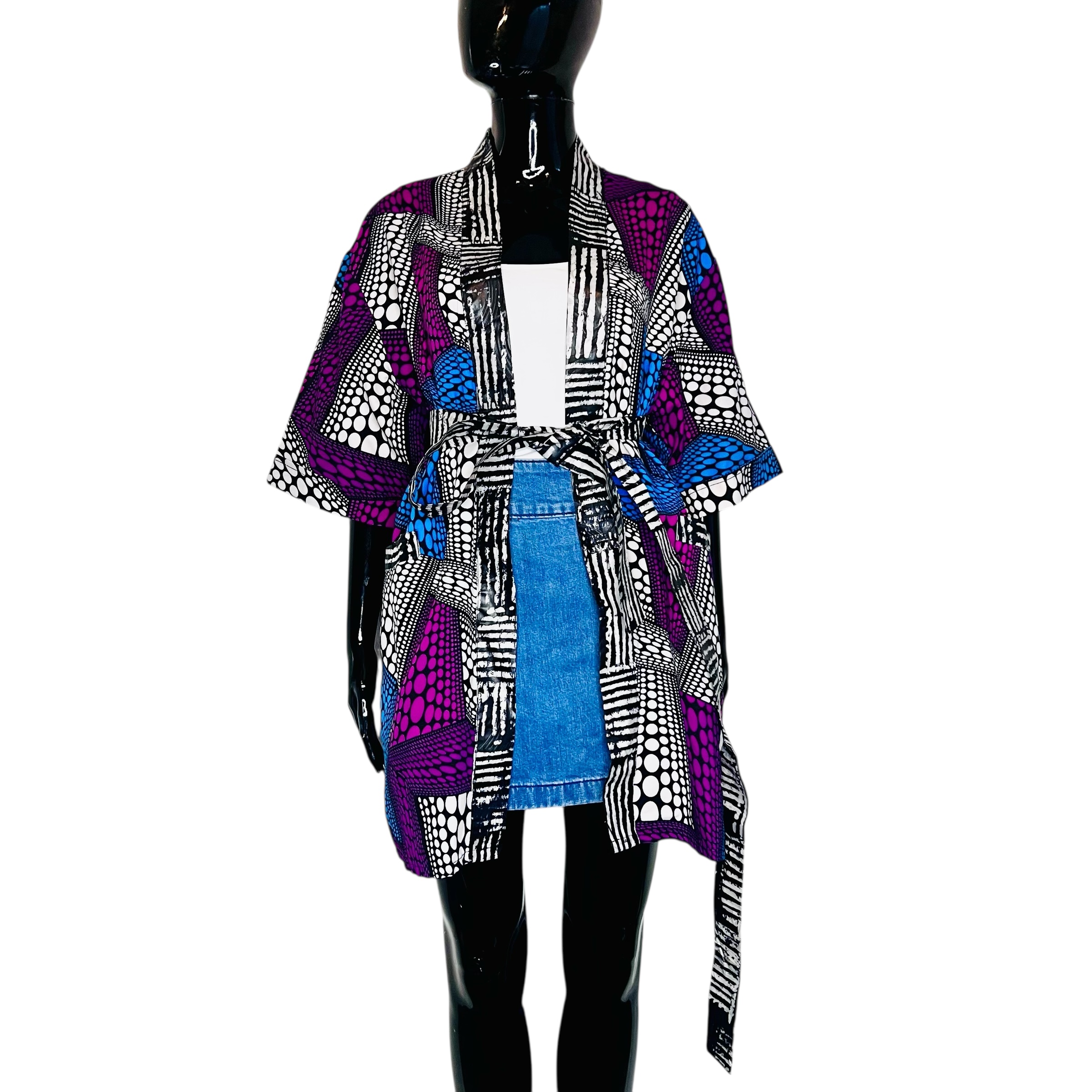 (One Size) Purple & Blue Ankara Print Women Duster/ Caftan