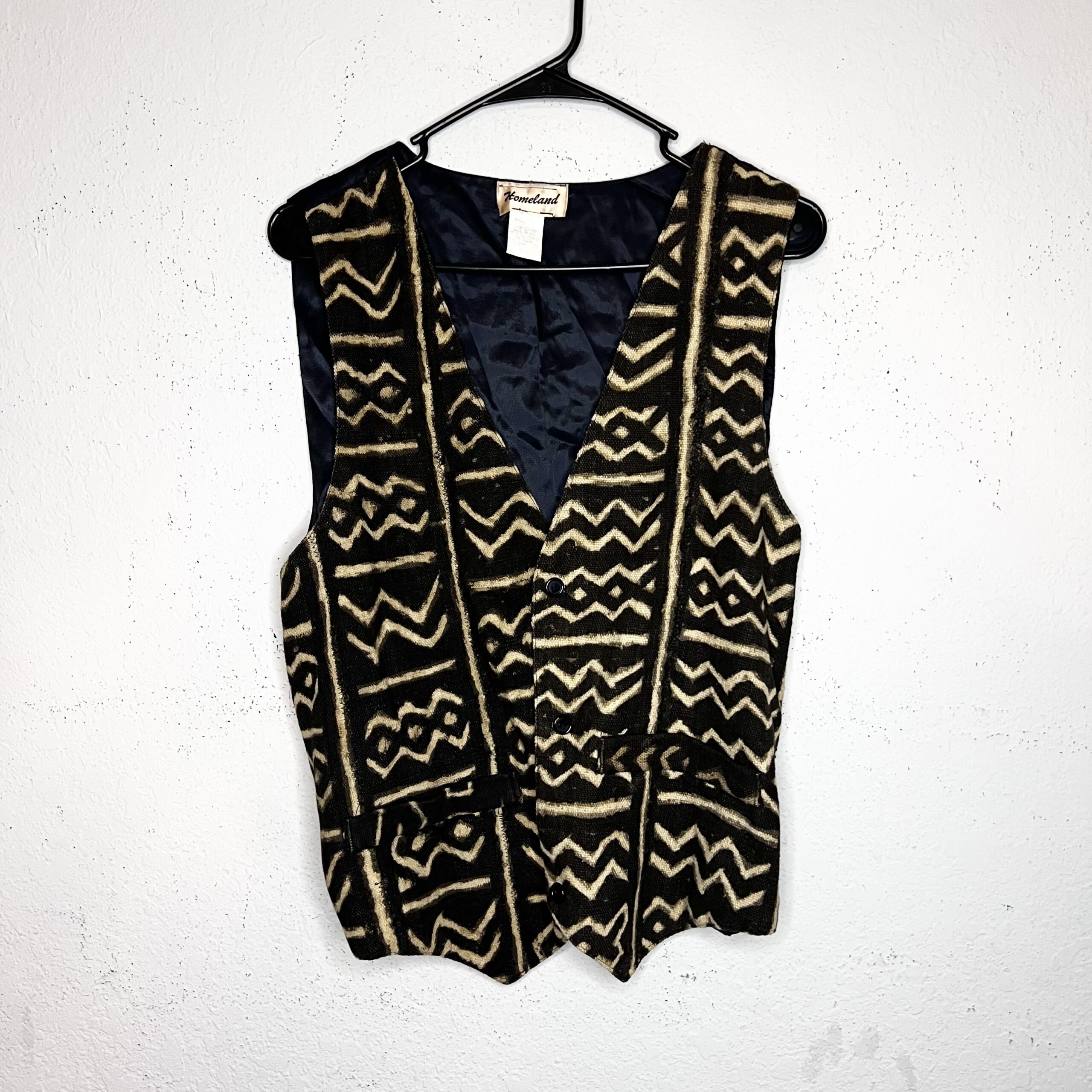 (One Size) Authentic Mud Cloth Unisex Off Black & Ivory Vest