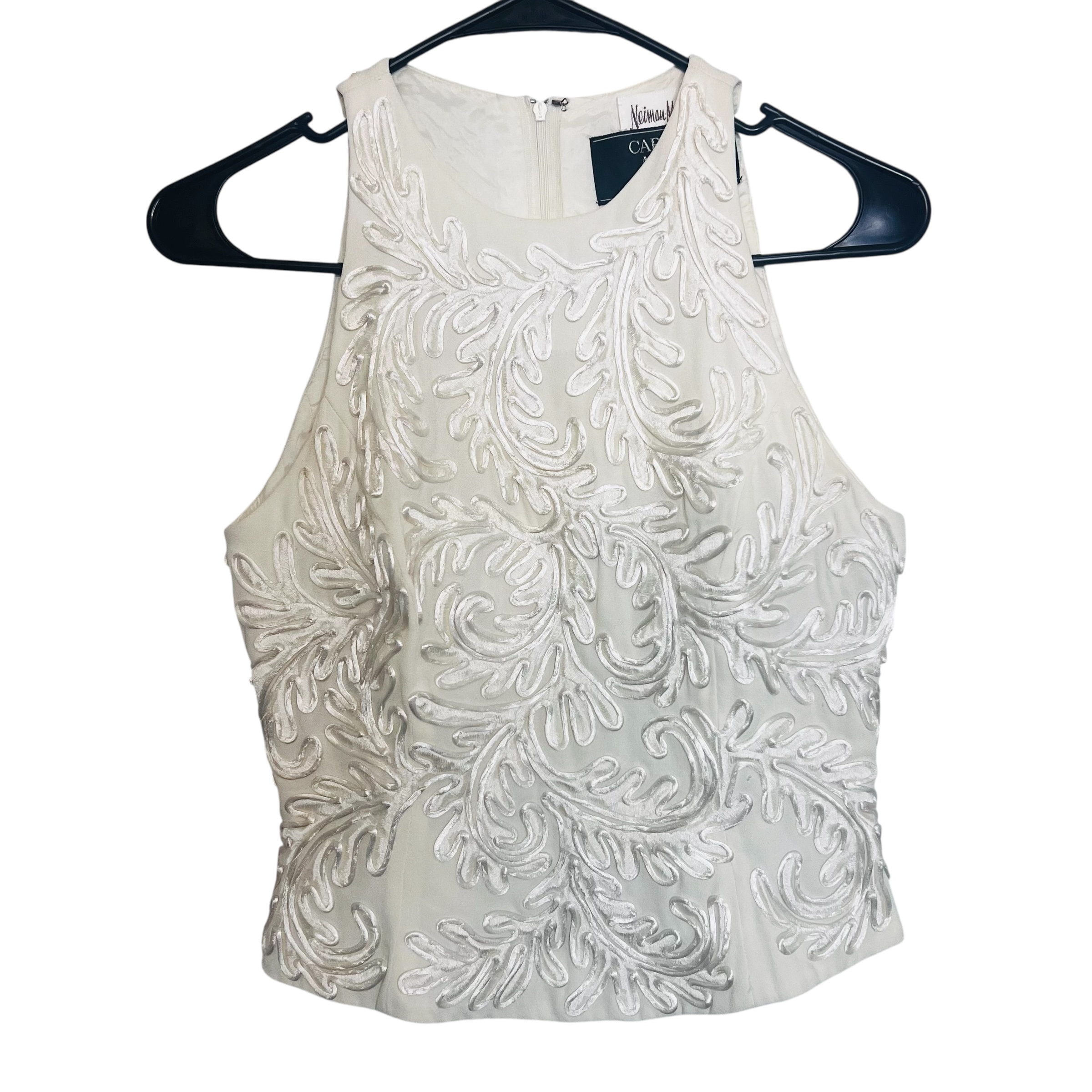 (Small) Vintage Cream White Fully Embroidered Newman Marcus Women Formal Blouse