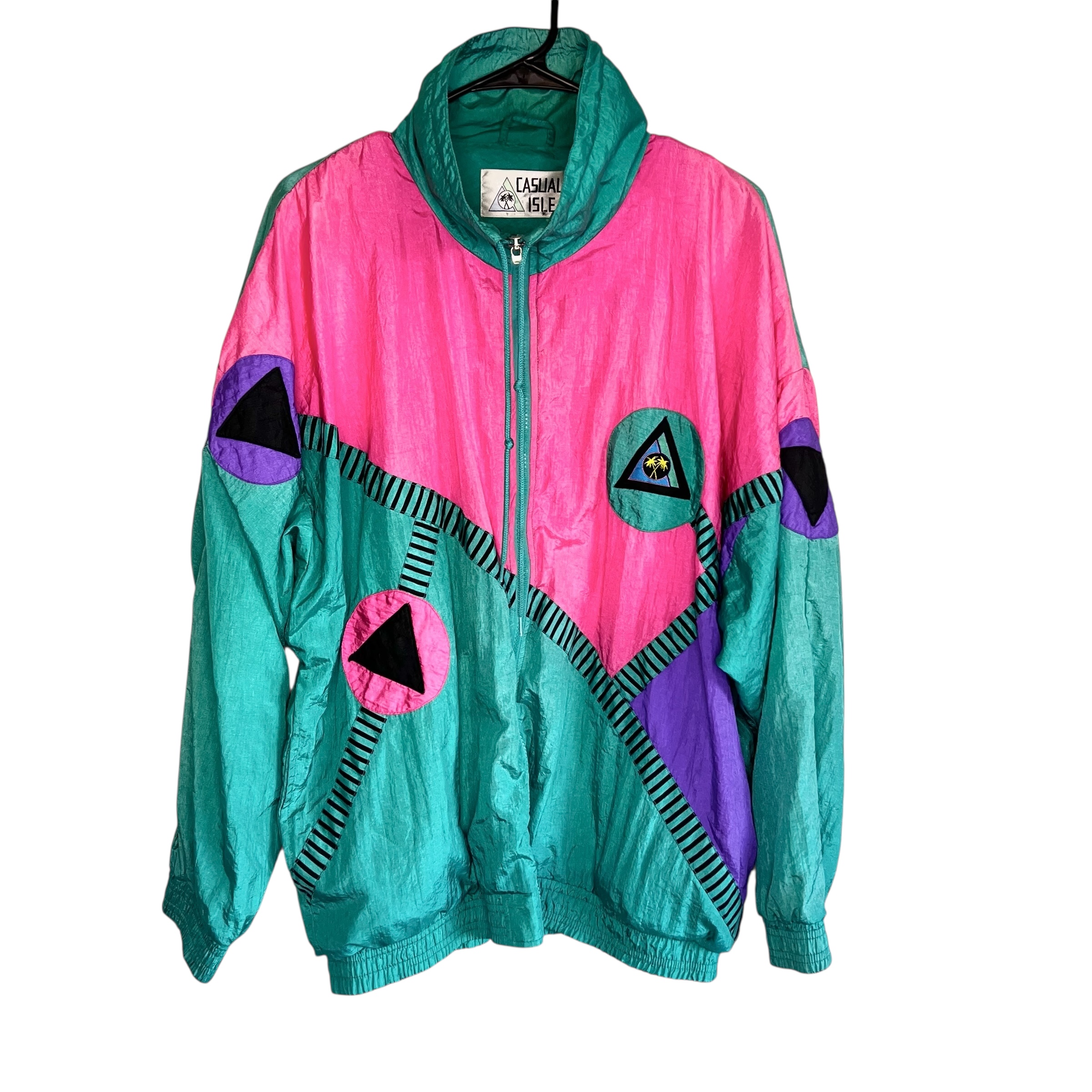 (L/XL) Casual Isle Vintage Unisex Wind Breaker Multi Colored Jacket