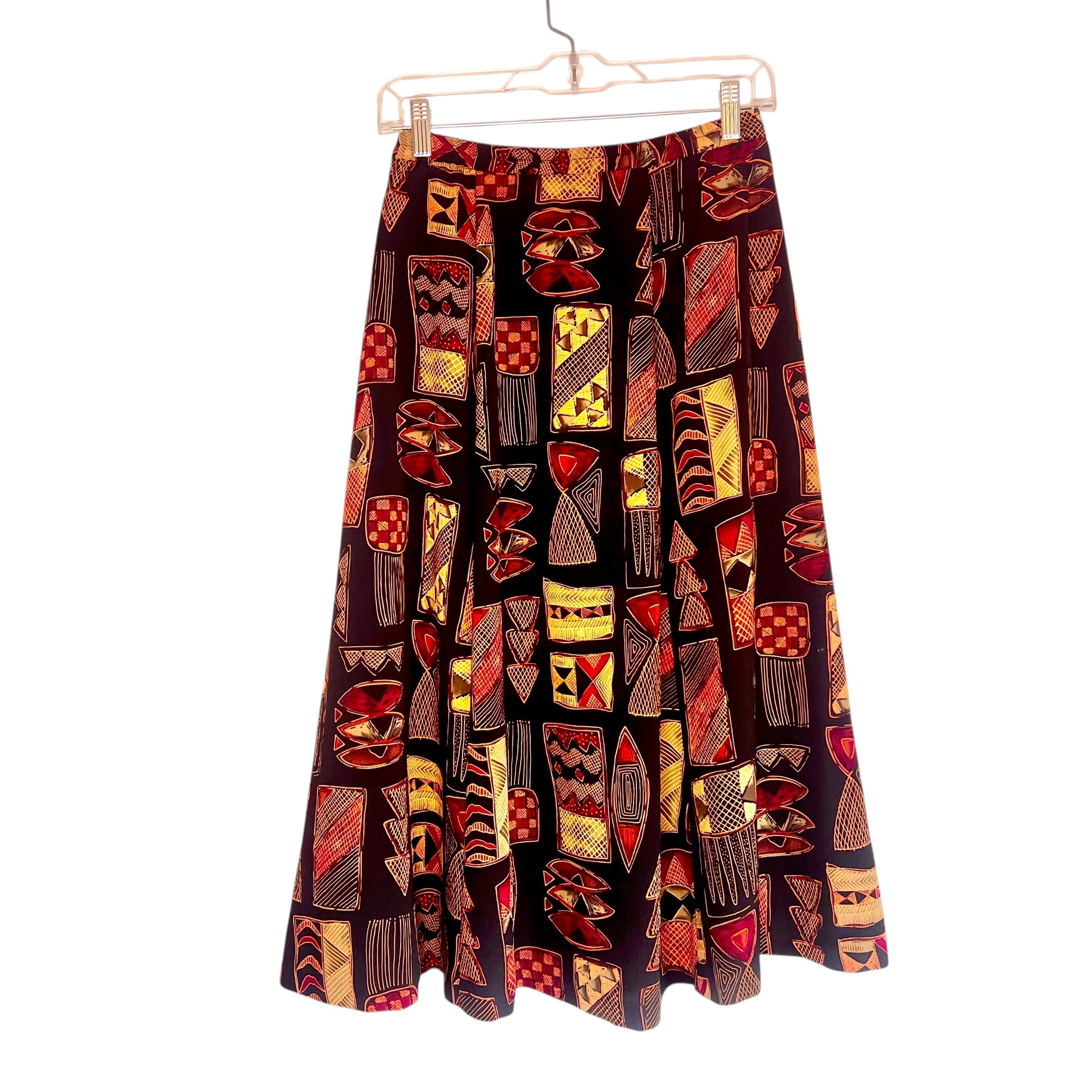 (2XL)Abstract Multi Colored Women Long Flowing Vintage Skirt