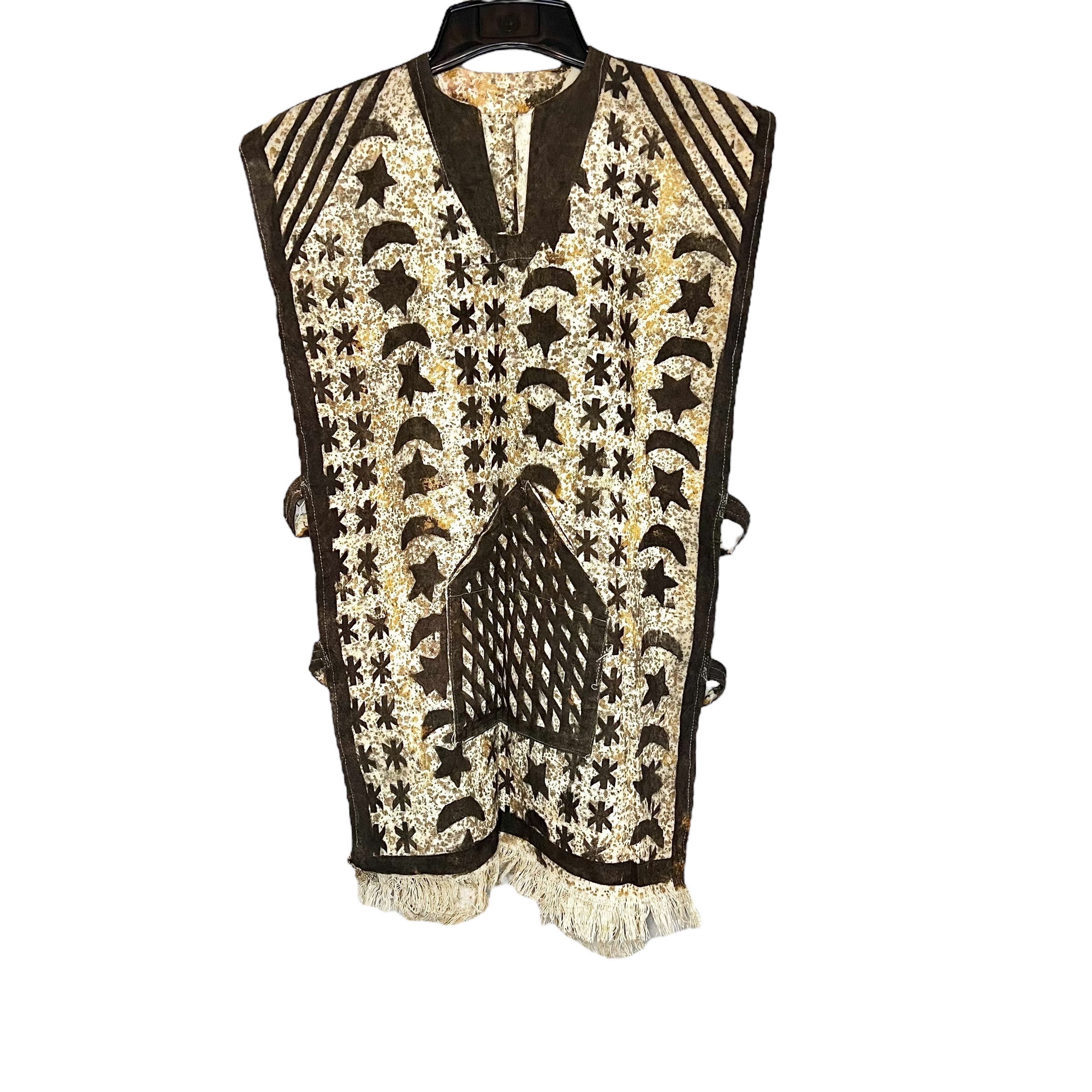 (Small/Medium) Mud Cloth Style Material Nigerian Yoruba Men Brown Traditional Top/Shirt