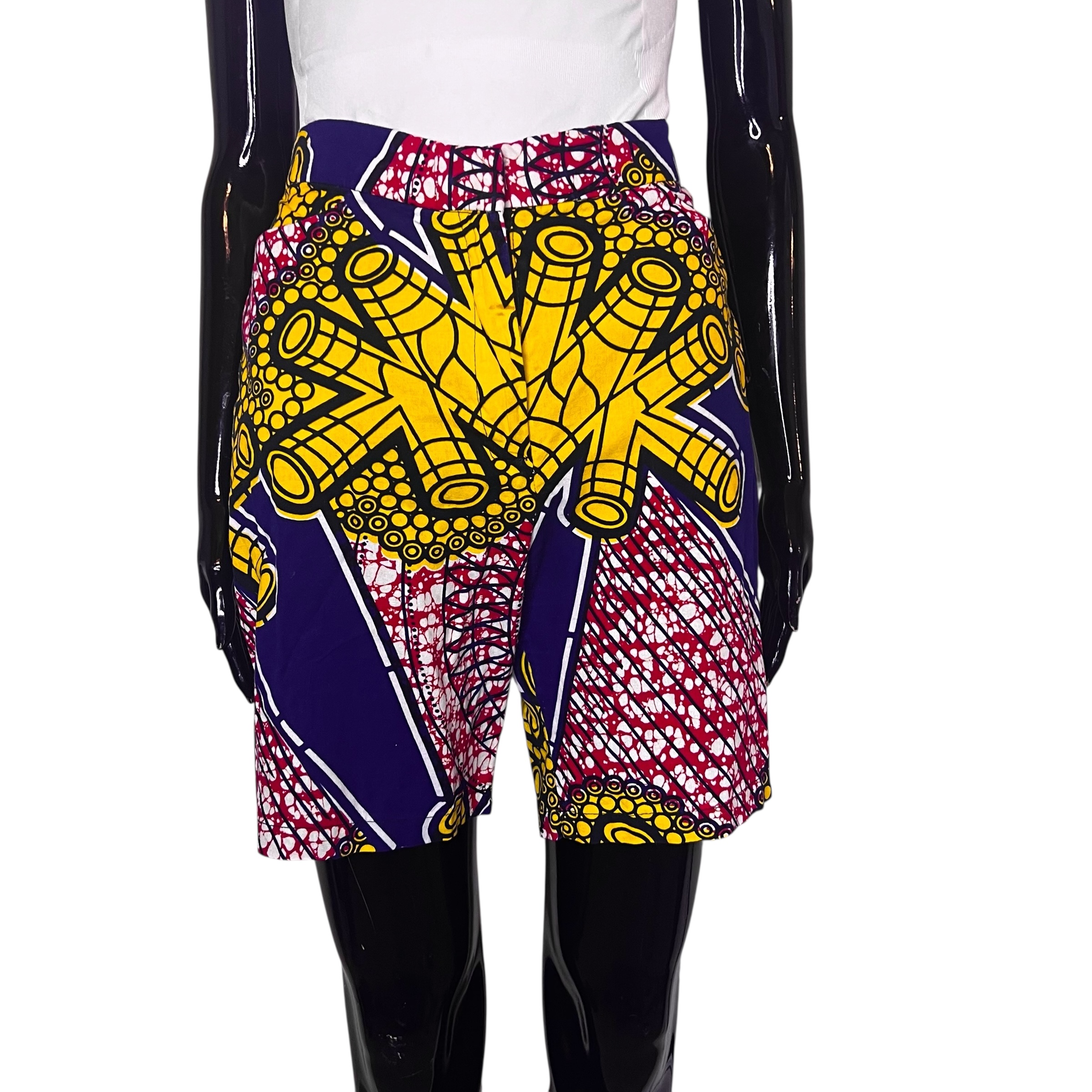(Small) African Print Women Multicolored & Red Shorts