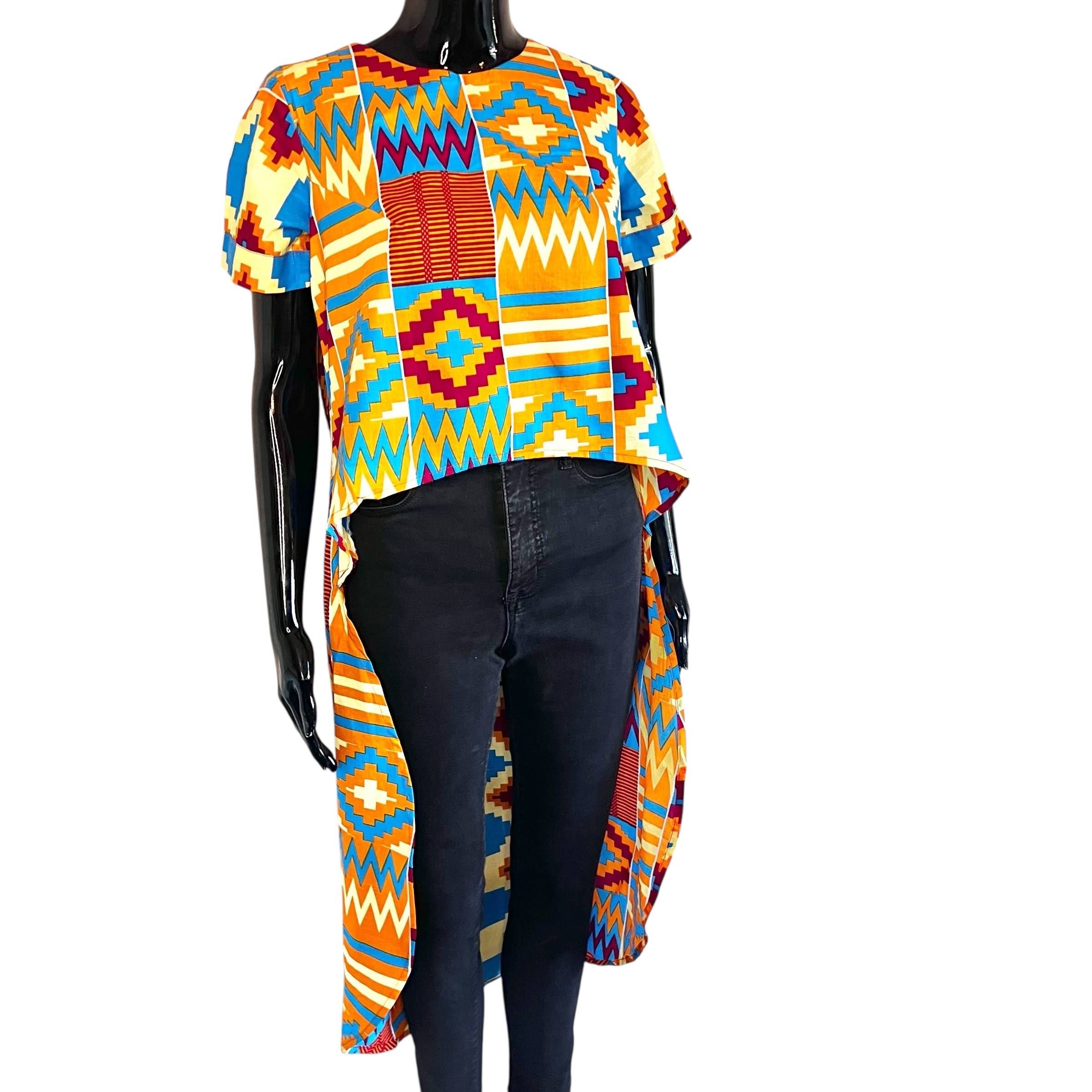 (Small) Ghana African Print Women Multicolored Asymmetric Women Blouse