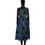 (L/XL) Blue & Green Ankara/African Print Women Cocktail Flare Out Midi Dress