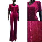 (Medium) Velvet Stretchy Maroon Women Bell Bottom Romper/ Jumpsuit/ One Piece
