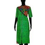 (Medium) Green Zip Up African Print Midi Dress w/ Side Multicolored African Print