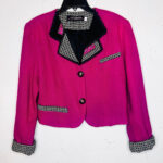 (Large) Vintage Hot Pink Women Blazer w/ Plaid Embroidered Detail