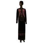 (One Size) Long Black Stretchy, African Dress With Gold Embroidered Metal Detail
