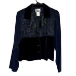 (Large) Vintage Black With Velvet Detail Women Formal Collar Shirt Blouse