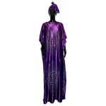 (One Size) Shiny Purple Women African Loose Fit Embroidered Kaftan/ Agbada w/ Head Scarf