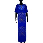 (Large) African Royal Blue Kaftan Fully Embroidered Fitted Long Dress