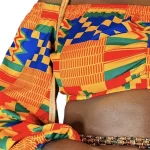 Orange & Multi- Color African Ghana Print Women Puff Long Sleeve Crop Top - Image 4