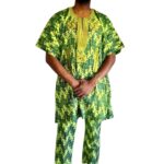 (2XL) African Nigerian Print Men Agbada Two Piece Kaftan/ Shirt & Pants
