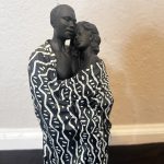 Vintage 90s Ebony Couple Figurine with Tribal Print Mud Cloth Style Painting - Image 2