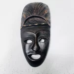 Miniature African Wooden Brownish Black Carving Mask Home Decor