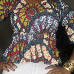 One Size African Print Women Shirred Stretchy Flair Blouse - Image 3