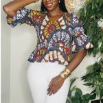 One Size African Print Women Shirred Stretchy Flair Blouse